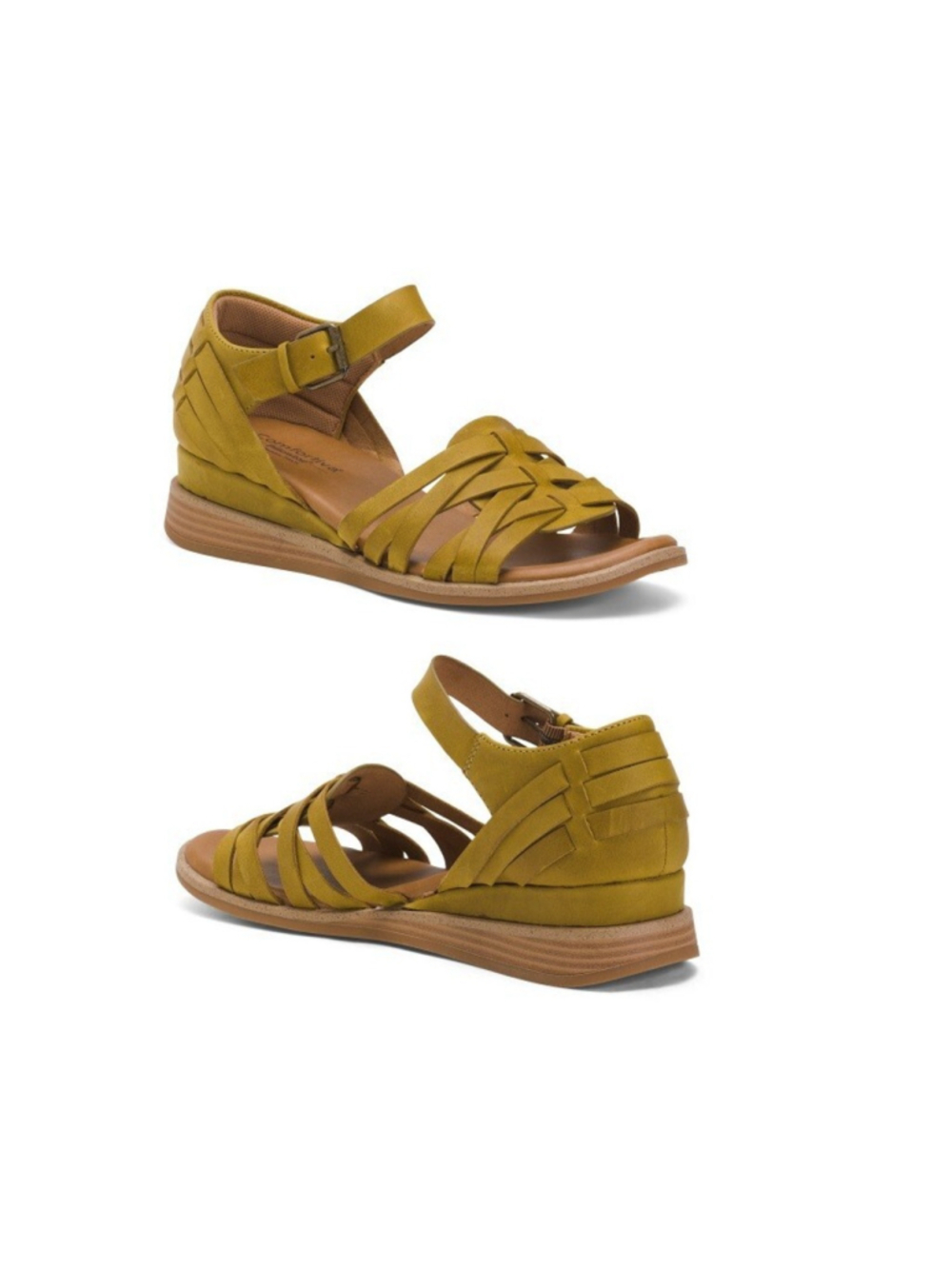 Comfortiva Marina Leather Strappy Low Wedge Sandals Citron Women's SIZE 10M NIB - Picture 3 of 10